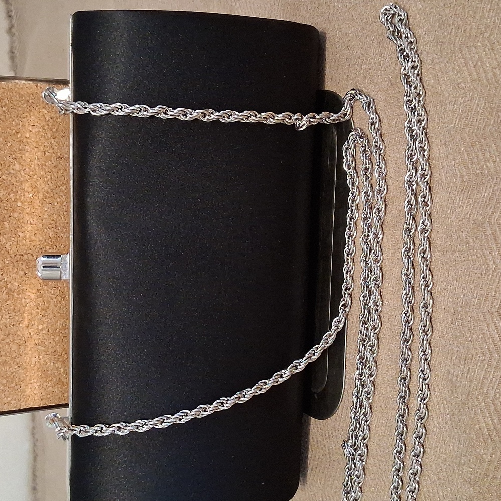 Vintage La Regale Black Satin Evening Clutch with Silver Chain